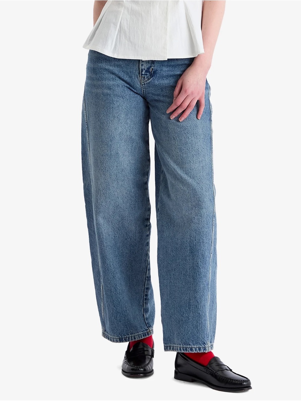 Damson Madder Women Dion Jeans Size UK 10 (US 6) Medium Wash Wide Leg Pockets